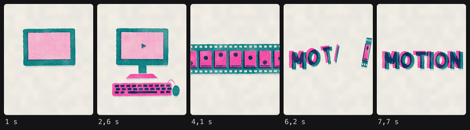 Cadrele-cheie din Risograph Stop Motion, de la stânga la dreapta, în ordinea din scenă